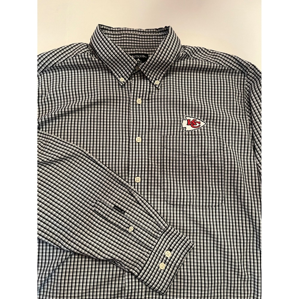 Antigua NFL Kansas City Chiefs Long Sleeve‎ Button Up Shirt Black White Size XL